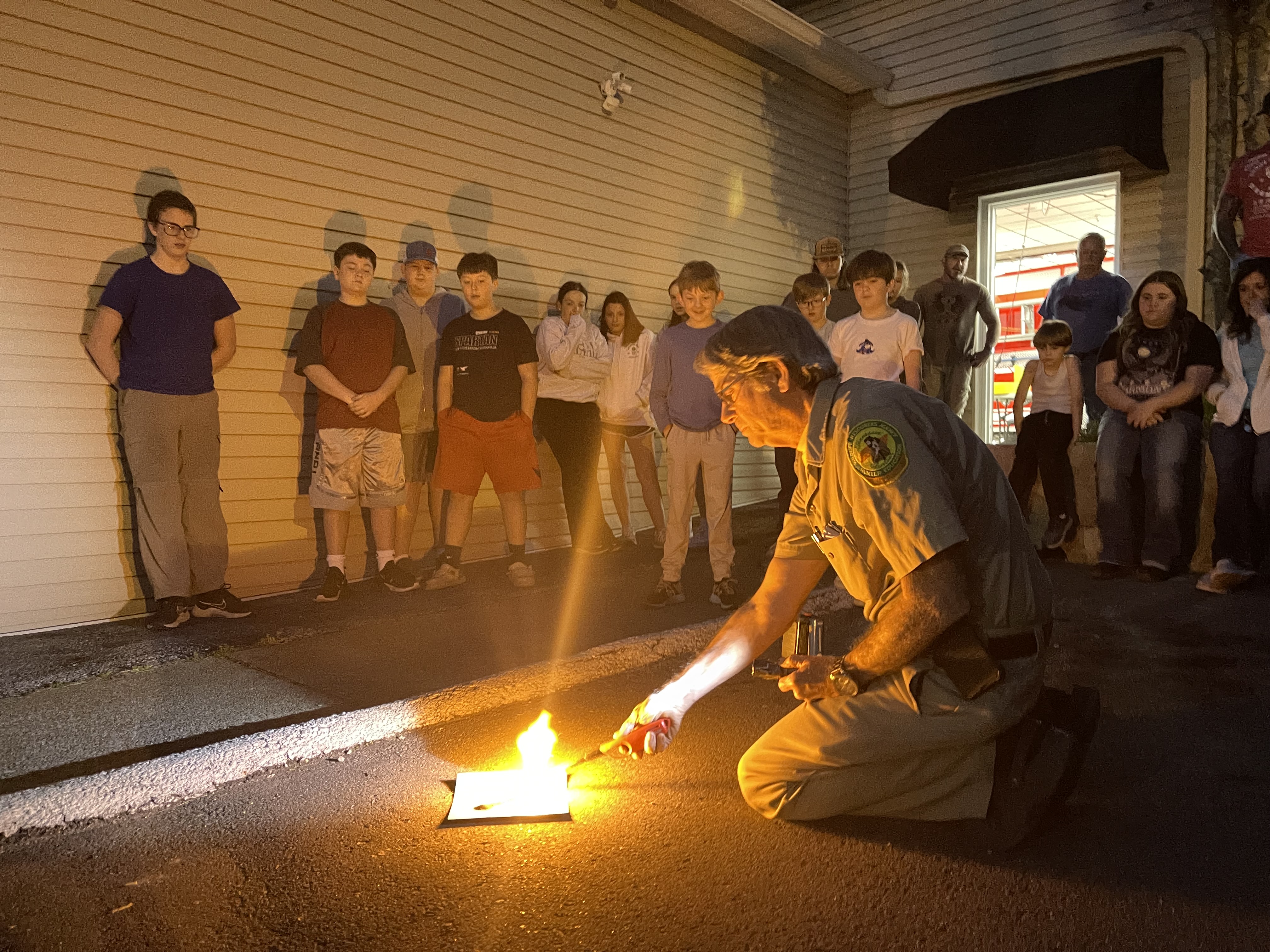 TWRA Instructor Roy Miles demonstrates the combustibility of black powder as part of the Hunter Education course recently taught in Kingston Springs. The course focused on firearm safety and is a mandatory requirement to obtain a hunting license in Tennessee. / Michael Coldwell