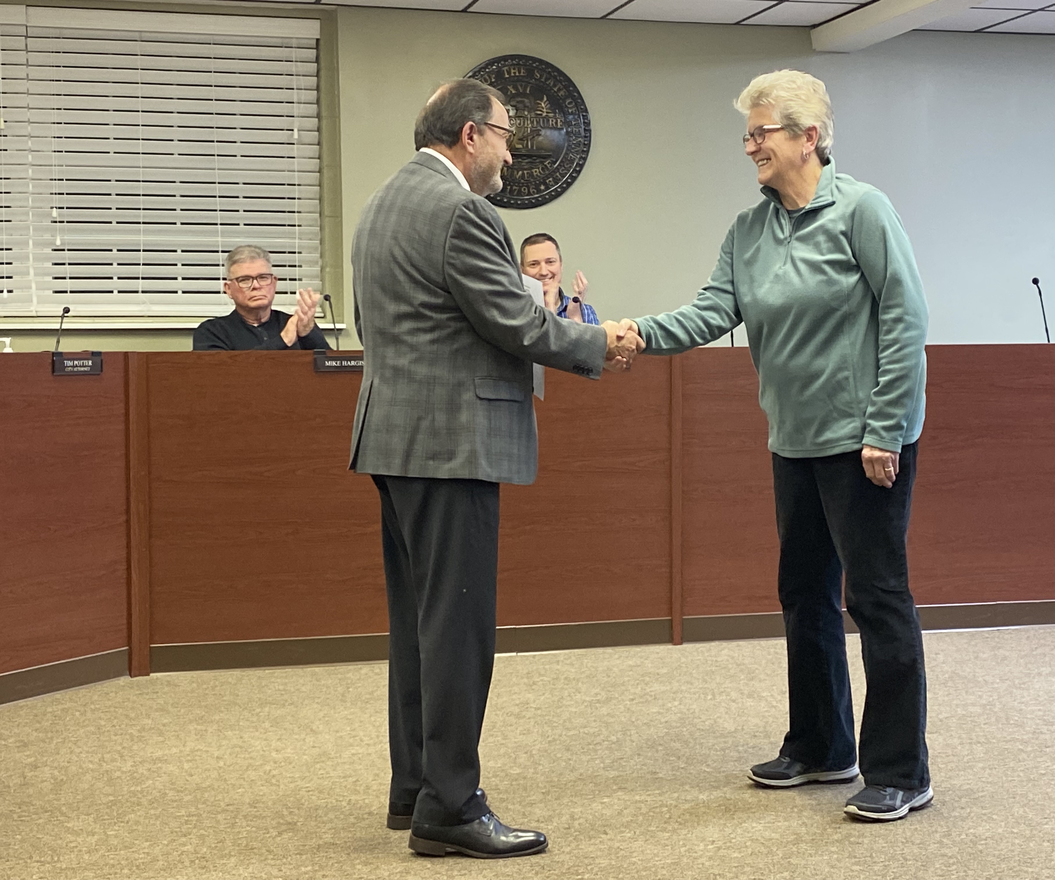 Lauren Hill was sworn in for her first term as city commissioner by Cheatham County Mayor Kerry McCarver during the board's Dec. 19 meeting.